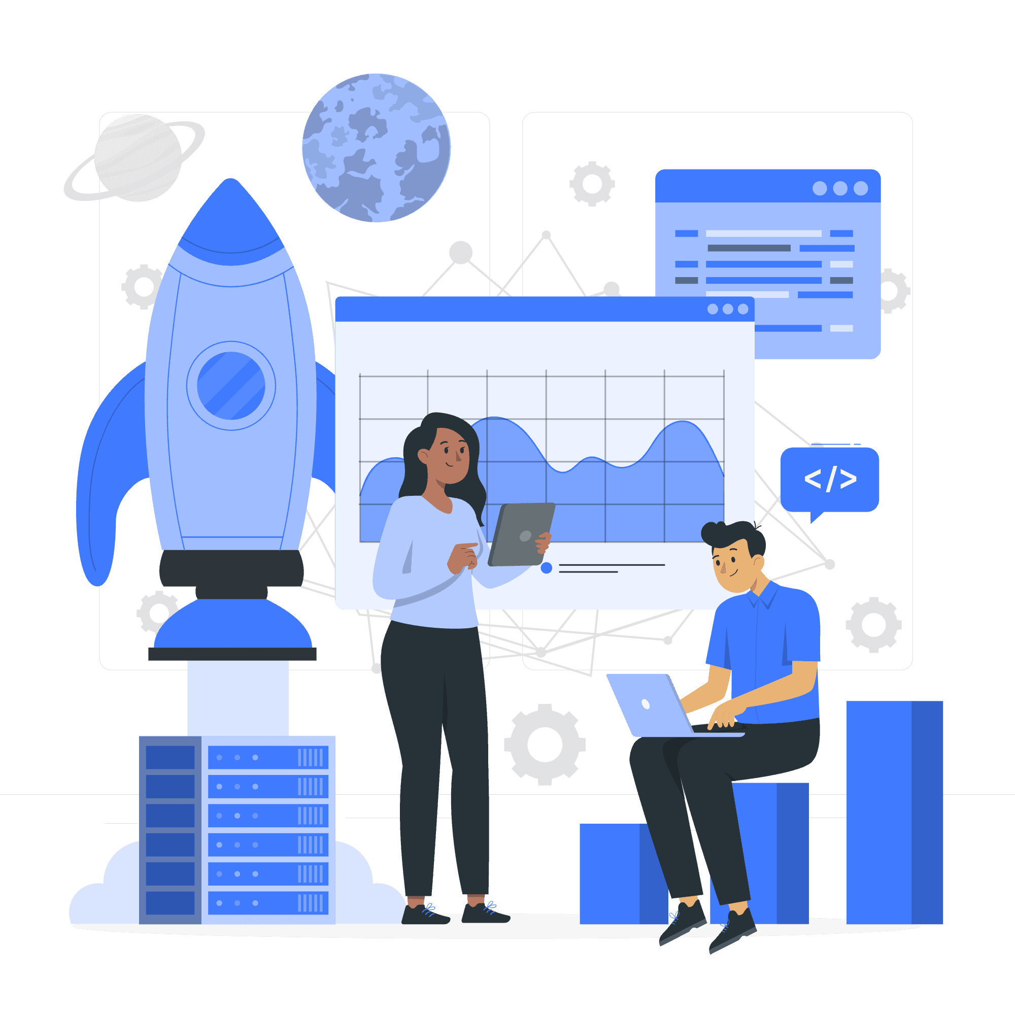 Digital product development computer illustration
